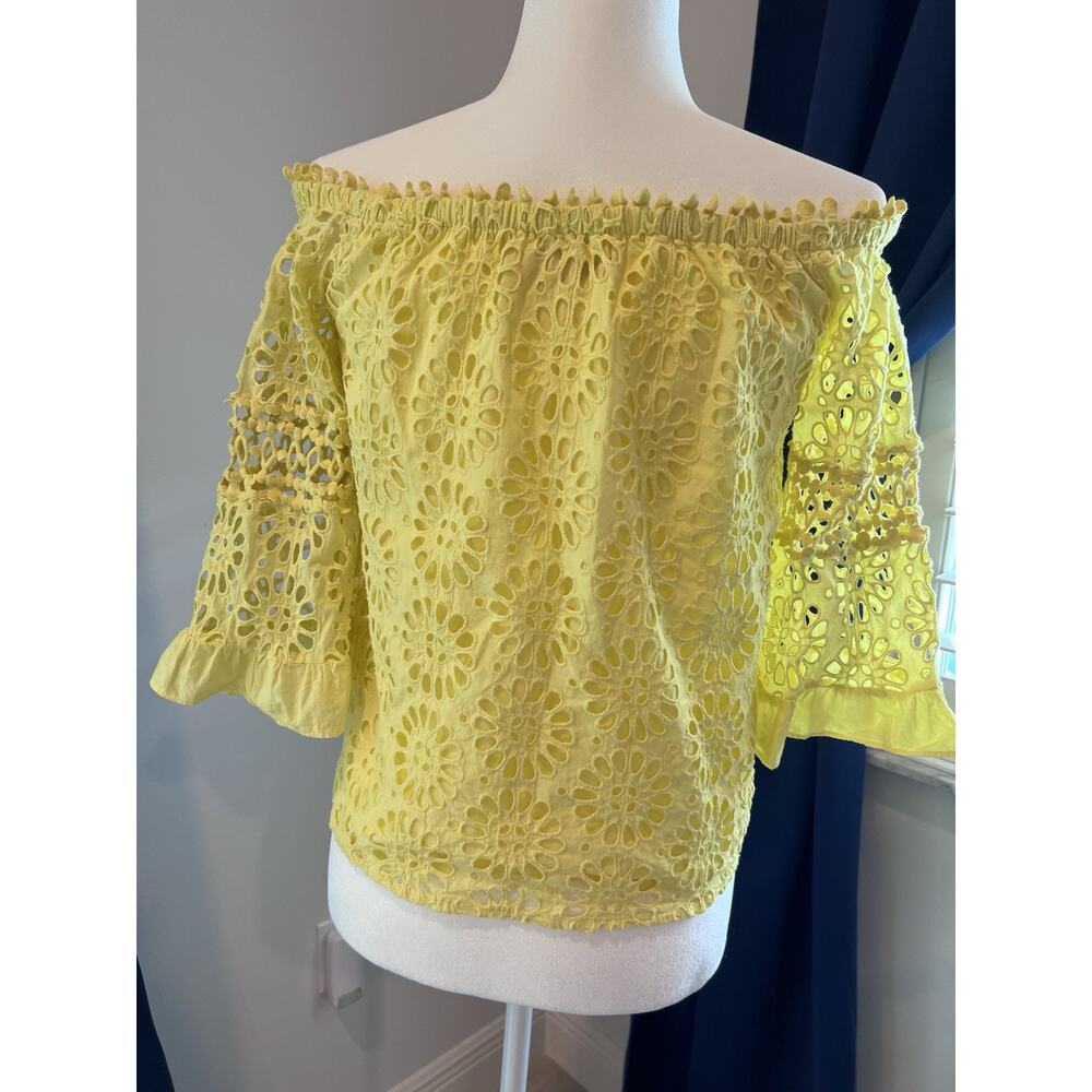LILLY PULITZER Laurenne -off the shoulder -XS-Yellow-Pinwheel Eyelet-3/4 Sleeve - Picture 5 of 11